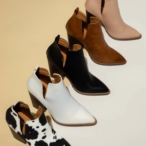 Cow Print Faux Leather Booties - Picture 3 of 3